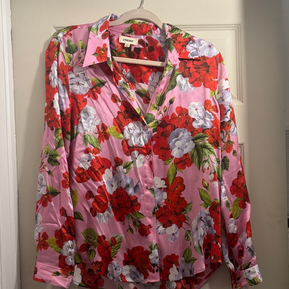 L'AGENCE Pink Floral Button Down Shirt